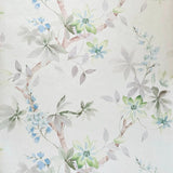 CR20808 Off White green tree branches leaves blooming blue flowers botanical Wallpaper
