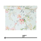 CR20817 Off White brown tree branches leaves blooming pink flowers botanical Wallpaper
