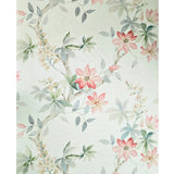 CR20817 Off White brown tree branches leaves blooming pink flowers botanical Wallpaper
