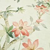 CR20817 Off White brown tree branches leaves blooming pink flowers botanical Wallpaper
