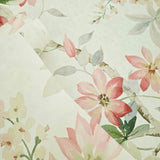 CR20817 Off White brown tree branches leaves blooming pink flowers botanical Wallpaper
