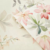 CR20817 Off White brown tree branches leaves blooming pink flowers botanical Wallpaper
