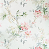 CR20817 Off White brown tree branches leaves blooming pink flowers botanical Wallpaper
