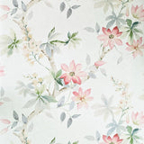 CR20817 Off White brown tree branches leaves blooming pink flowers botanical Wallpaper
