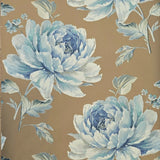 CR21302 Bronze metallic blue floral large peony blossom flowers Biedermeier wallpaper 3D