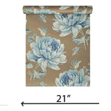 CR21302 Bronze metallic blue floral large peony blossom flowers Biedermeier wallpaper 3D