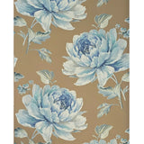 CR21302 Bronze metallic blue floral large peony blossom flowers Biedermeier wallpaper 3D