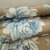 CR21302 Bronze metallic blue floral large peony blossom flowers Biedermeier wallpaper 3D