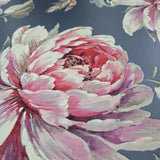 CR21311 Gray blue metallic pink floral large peony blossom flowers Biedermeier wallpaper

