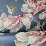 CR21311 Gray blue metallic pink floral large peony blossom flowers Biedermeier wallpaper

