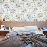 CR21314 Ivory off white pink floral large peony blossom flowers Biedermeier wallpaper 3D
