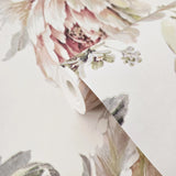 CR21314 Ivory off white pink floral large peony blossom flowers Biedermeier wallpaper 3D
