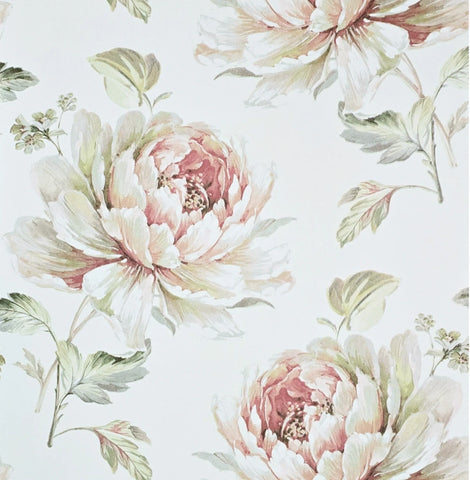 CR21314 Ivory off white pink floral large peony blossom flowers Biedermeier wallpaper 3D
