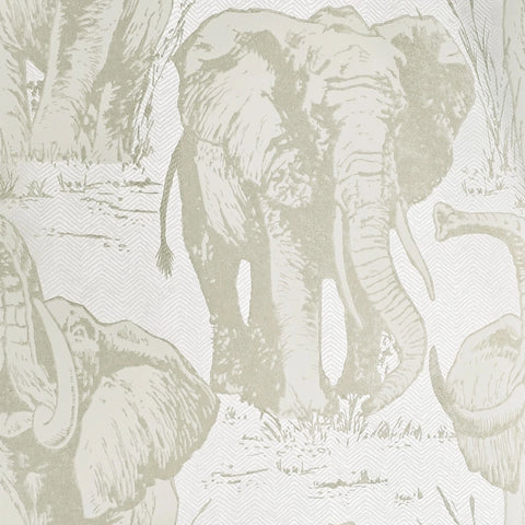 CR22100 Flocking velvet Textured ivory beige off white safari elephant wallpaper roll 3D

