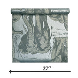 CR22102 Flocking velvet Textured steel blue metallic gray safari elephant wallpaper roll