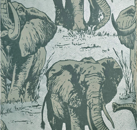 CR22102 Flocking velvet Textured steel blue metallic gray safari elephant wallpaper roll