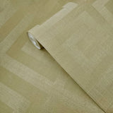 CR33406 Geometric brass beige gold metallic flocked greek key textured geo wallpaper 3D
