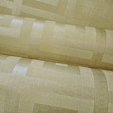 CR33406 Geometric brass beige gold metallic flocked greek key textured geo wallpaper 3D

