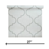 CR34400 Trellis gray tan white textured faux stitched woven fabric geo ogee wallpaper 3D
