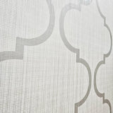 CR34400 Trellis gray tan white textured faux stitched woven fabric geo ogee wallpaper 3D
