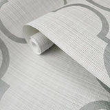 CR34400 Trellis gray tan white textured faux stitched woven fabric geo ogee wallpaper 3D
