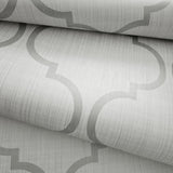 CR34400 Trellis gray tan white textured faux stitched woven fabric geo ogee wallpaper 3D
