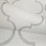 CR34400 Trellis gray tan white textured faux stitched woven fabric geo ogee wallpaper 3D
