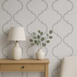 CR34400 Trellis gray tan white textured faux stitched woven fabric geo ogee wallpaper 3D

