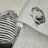 CR70300 Soft beige cream black marine tropical reef fish coastal Nautical Wallpaper roll