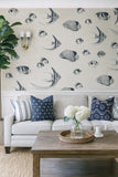 CR70312 Navy blue soft beige cream marine tropical reef fish coastal Nautical Wallpaper