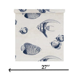 CR70312 Navy blue soft beige cream marine tropical reef fish coastal Nautical Wallpaper