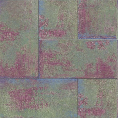 CR81901 Green Purple Aged Stone Wallpaper