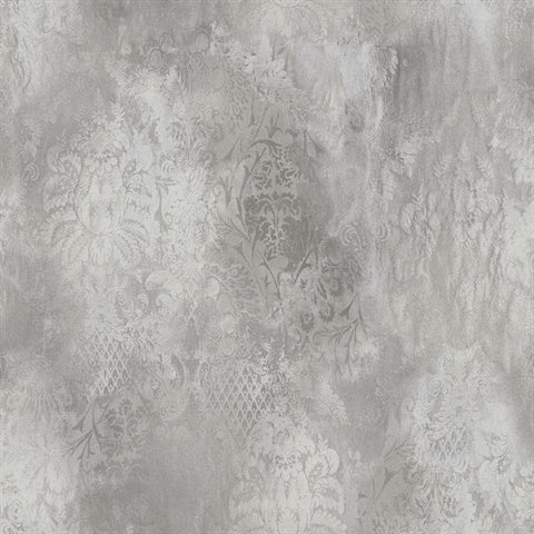 CR82518 Slate Faded Damask Wallpaper