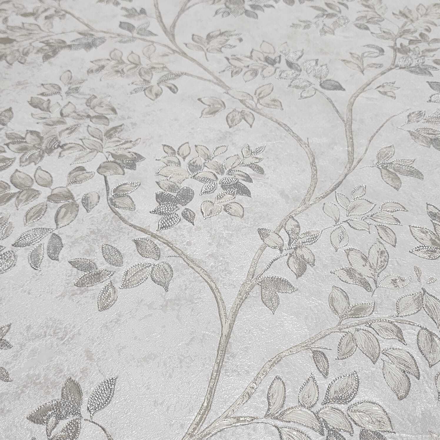 Z21704 Cream Gray - tan brass faux fabric floral branches leaves 