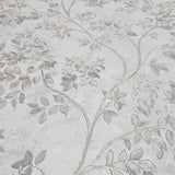 Z21704 Cream Gray - tan brass faux fabric floral branches leaves textured wallpaper 3D