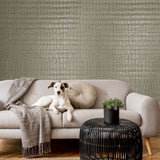 Z80032 Gray Taupe gold metallic reflection textured wave lines faux fabric Wallpaper 3D