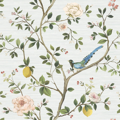 DB40001 Blossom Citrus Floral Silver Metallic Wallpaper