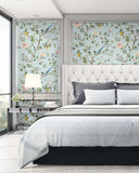DB40022 Blossom Citrus Floral Topaz Blue Wallpaper 