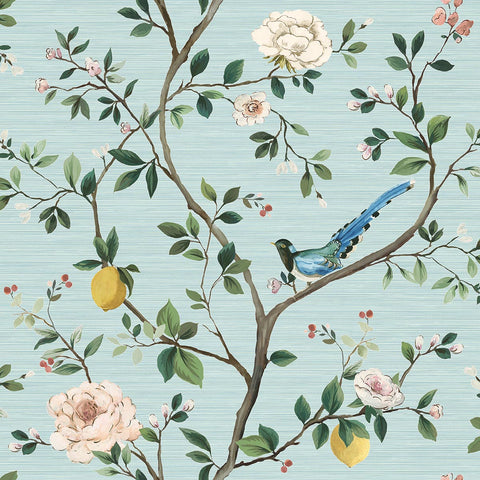 DB40022 Blossom Citrus Floral Topaz Blue Wallpaper 