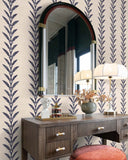 DB43002 Huanzhu Leaf Stripe Navy Wallpaper 