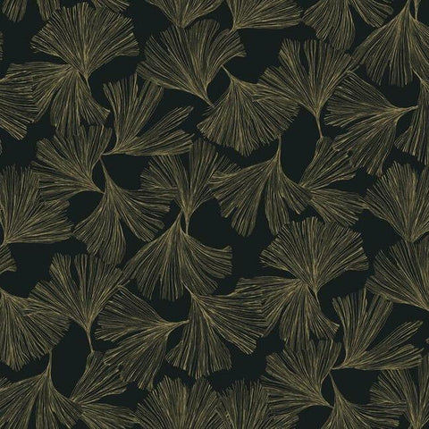 DD3742 Ginkgo Toss Wallpaper Black York Wallpaper 