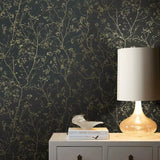 DD3811 Luminous Branches Black Gold Wallpaper