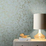 DD3813 Luminous Branches Blue Gold Wallpaper