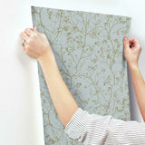 DD3813 Luminous Branches Blue Gold Wallpaper