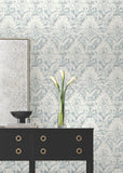 DF3335 Velvet Crush Damask Blue Pearl Wallpaper