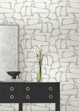 DF3356 Craftsman Geometric White Silver Wallpaper
