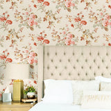 DK70701 Floral disstessed pattern beige cream red peony roses flowers wallpaper
