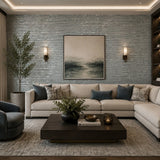 DL2922 Natural iridescent nacre shell pearl blue teal Stone Wallpaper Textured lines 3D