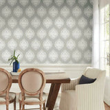 DM4984 Signet Medallion Damask Grey Wallpaper