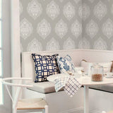 DM4984 Signet Medallion Damask Grey Wallpaper